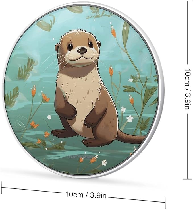 Cartoon Cute Otter Wireless Charger Fast Wireless Charging Pad with USB Cable 10W Anti-Slip Magnetic Wireless Charger Portable Slim Charger Puck Travel Charging Station