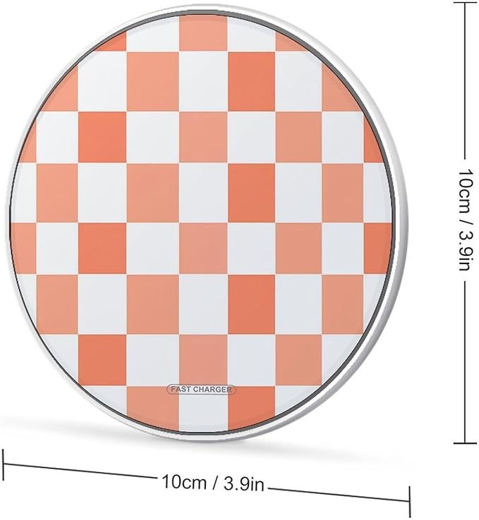 Peach White Checkered Plaid Pattern Phone Charger Magnetic Charging Pad Anti-Slip with USB Cable