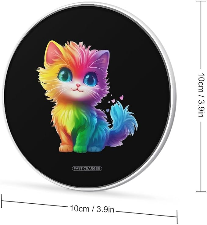 Colorful Rainbow Cat Wireless Charger Anti-Slip Wireless Charging Pad Slim Charger Mat for Men Women