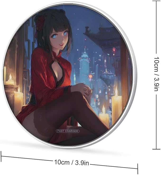 Anime Girls Wearing Black Stockings Fast Portable Charger 10W Funny Graphic Phone Charging Pad with USB Cable