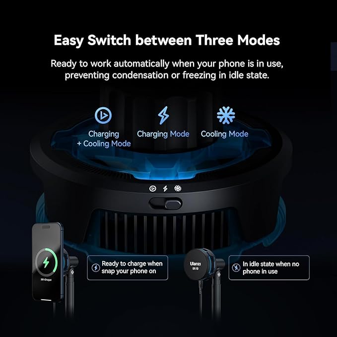 ULANZI SK-10 3 in 1 Semiconductor Cooling Fan - Magnetic Cell Phone Stand &amp Wireless Charger Height Adjustable Desk Holder Compatible with iPhone 17/Pro/Pro Max for Live Streaming Gaming &amp O