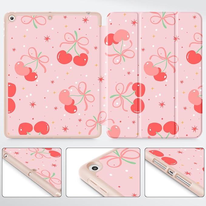 Tuiklol Case for iPad 10.2 Inch 2021 2020 2018 Release 9th / 8th / 7th Generation Built-in Pencil Holder TPU Protective Stand Back Cover Trifold Stand-Auto Wake/Sleep Etro Cherry
