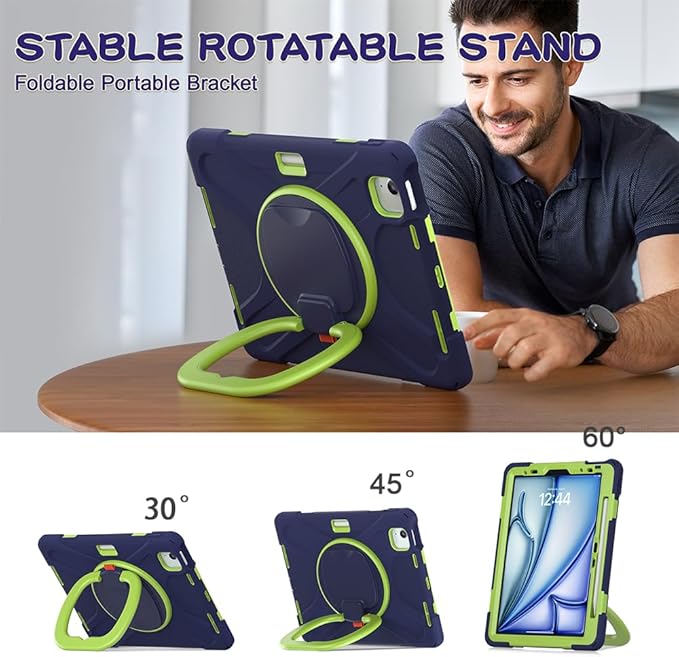 SCSVPN Case for iPad Air 11 Inch M4 2026/M3 2025/M2 2024 iPad Air 10.9'' 5th/4th Gen 2022 2020 iPad Pro 11 4th/3rd/2nd/1st Gen Protective Cover with Pen Holder Stand Shoulder Strap Navy Green