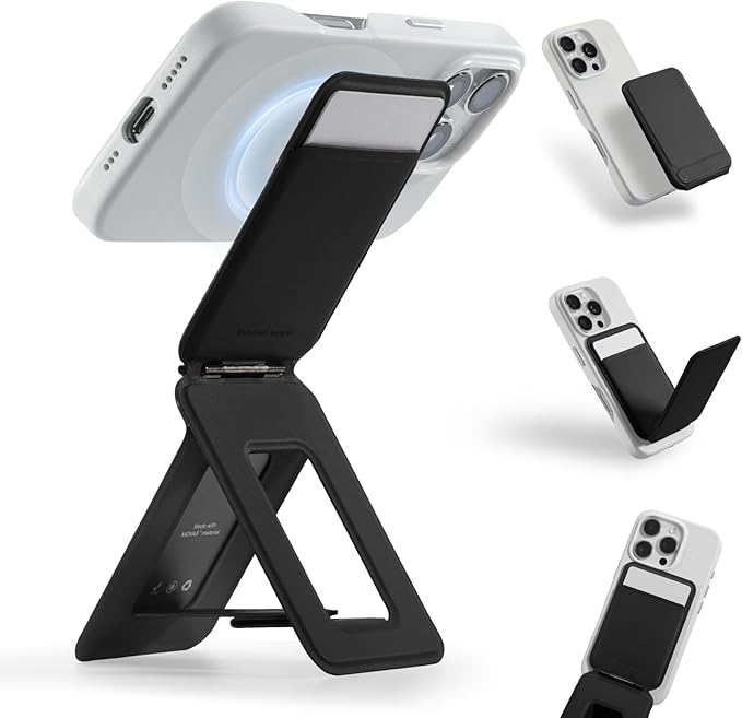 MOFT Phone Tripod Wallet 3 in 1 Phone Stand Magnetic Wallet NFC-Supported Magnetic Phone Stand MOVAS Vegan Leather Adjustable Card Holder-Jet Black