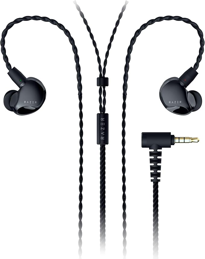 Razer Moray in-Ear Monitor for All-Day Streaming: Clear Full-Range Audio - Comfortable Fit - Low Profile Design - Sound Isolating Earbuds - Detachable Over-Ear Wire - Custom Ear Tips &amp Case - Bla