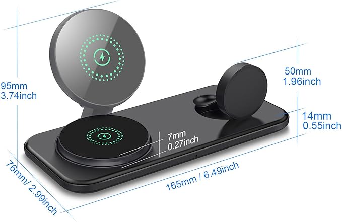 2 in 1 Wireless Charging Station for Mag-Safe Magnetic Wireless Charger Pad 15W Fast Charge for iPhone 17 Pro Max/17 Air/16/16 Plus/15/14/13/12AirPods Pro 3Apple Watch SeriesBlack