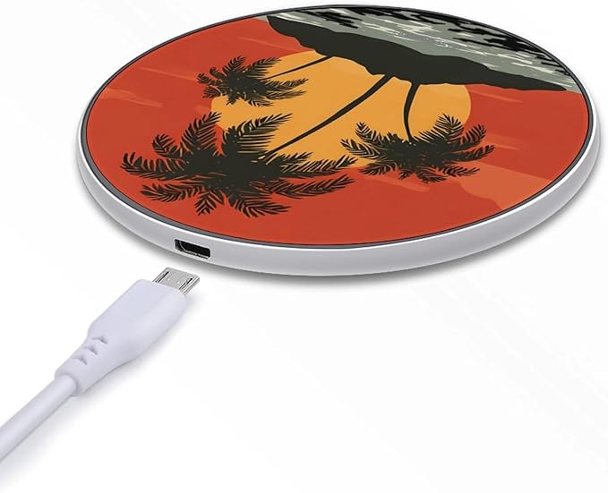 Island Palms Tree Sunset Fast Portable Charger 10W Funny Graphic Phone Charging Pad with USB Cable