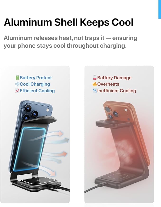 Intoval Aluminum 3 in 1 Wireless Charging Station for iPhone 17 16 15 14 13 12 11 Pro Max XR Wireless Charger for Apple Watch 11 10 9 8 7 Ultra SE 3 2 Phone Charger for AirPods 4 Pro 2 3 (Desert)