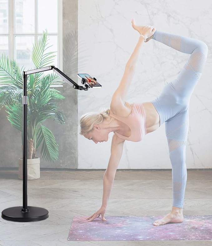 Phone Floor Stand for Recording Cell Phone Holder for Bed Adjustable Tall Stand with Ultra-Long Extension Arm 360° Swivel Compatible with iPhone Samsung and More