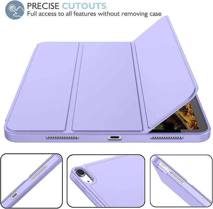 iMieet iPad Air 11 Inch Case M4/M3/M2(2026/2025/2024) iPad Air 5th/4th Generation Case 2022/2020 10.9 Inch with Pencil HolderTrifold Stand Smart Case with Soft TPU Back(Light Purple)