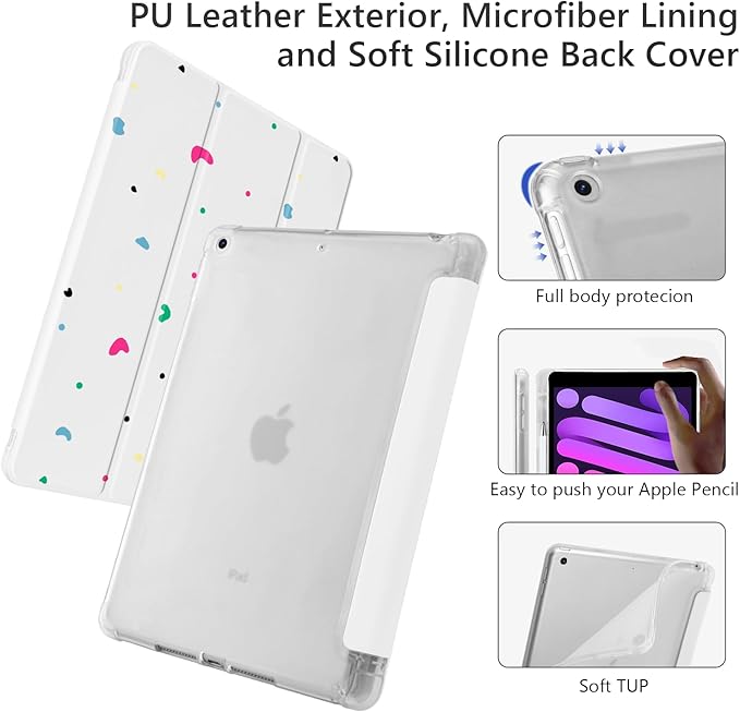 Cute Colorful Polka Dot for iPad Pro 12.9 Inch Case 5th/6th Generation 2022/2021/2020 with Pencil Holder Auto Sleep/Wake Leather Soft TPU Back Cover