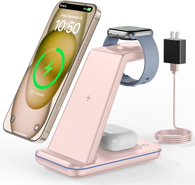 3 in 1 Wireless Charging Wireless Charger Stand for Multiple Apple Devices Wireless Charger for iPhone 17 16 15 14 13 12 11 Pro Max XS XR 8 Apple Watch 11 9 8 7 6 SE 5 4 3 2 AirPods 3/2/Pro