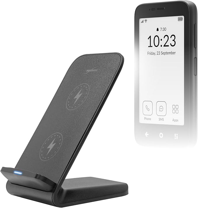 BoxWave Charger Compatible with Mudita Kompakt - Wireless QuickCharge Stand (15W) Desktop Viewing Qi Wireless Charging - Jet Black