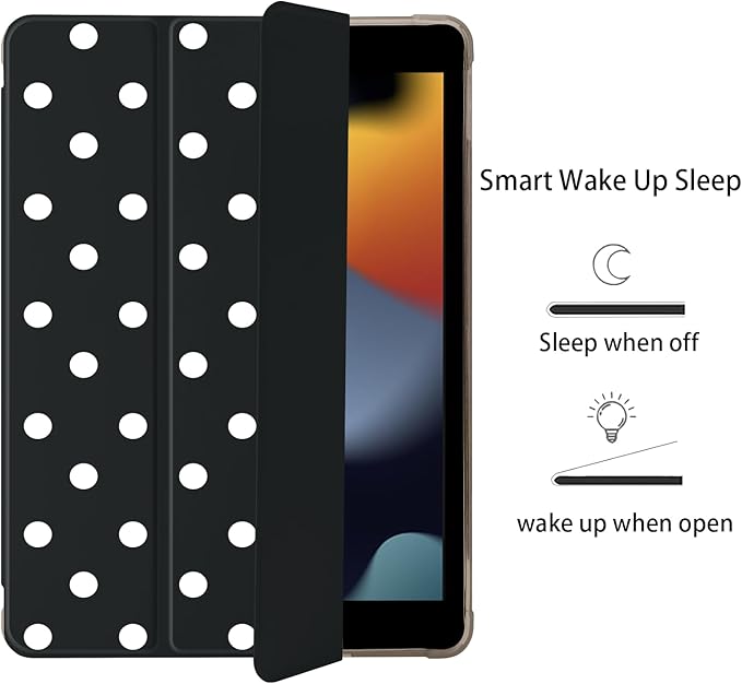 Cute White Polka Dot for iPad Pro 11 Inch Case (M5/M4) 2025/2024 with Pencil Holder Auto Sleep/Wake Black Leather Soft TPU Back Cover