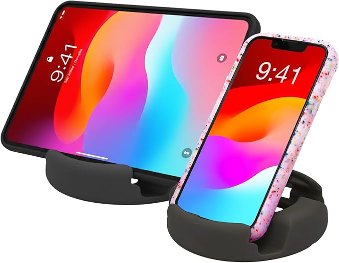 GoDonut Plus+ - Smartphone and Tablet Stand - Compatible with Lager Cases with Charging Port Access - for use at Work at Home Travel and on-the-go (Black)