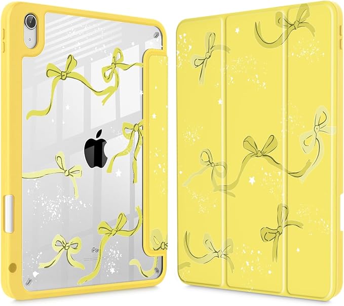 Tuiklol Case for iPad 11 inch (A16 Chip) 2025 Gen 11th / iPad 10.9 inch 2022 10th Gen Buit in Pencil Holder with Shockproof Cover Clear Transparent Back Shell Auto Wake/SleepYellow Bow