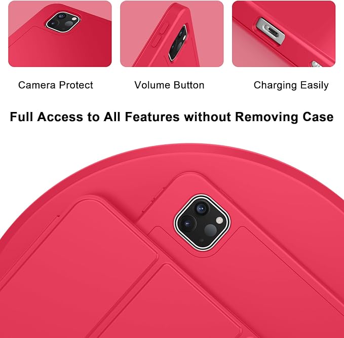 ZryXal iPad Pro 11 Inch Case (M5) 2025/ (M4) 2024 (Model: A2836/A2837/A3006) Trifold Stand Smart Cover with Pencil Holder and Soft TPU Back Auto Wake/Sleep (Red)