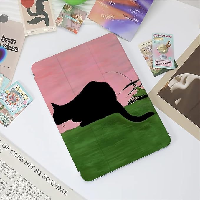 Black Cat in Glassland Case Compatible with IPad 9th 8th 7th Generation 10.9 Inch 2021-2018Funny Cover with Trifold Stand+Pencil Holder for Boys GirlsiPad 10.9in 2022