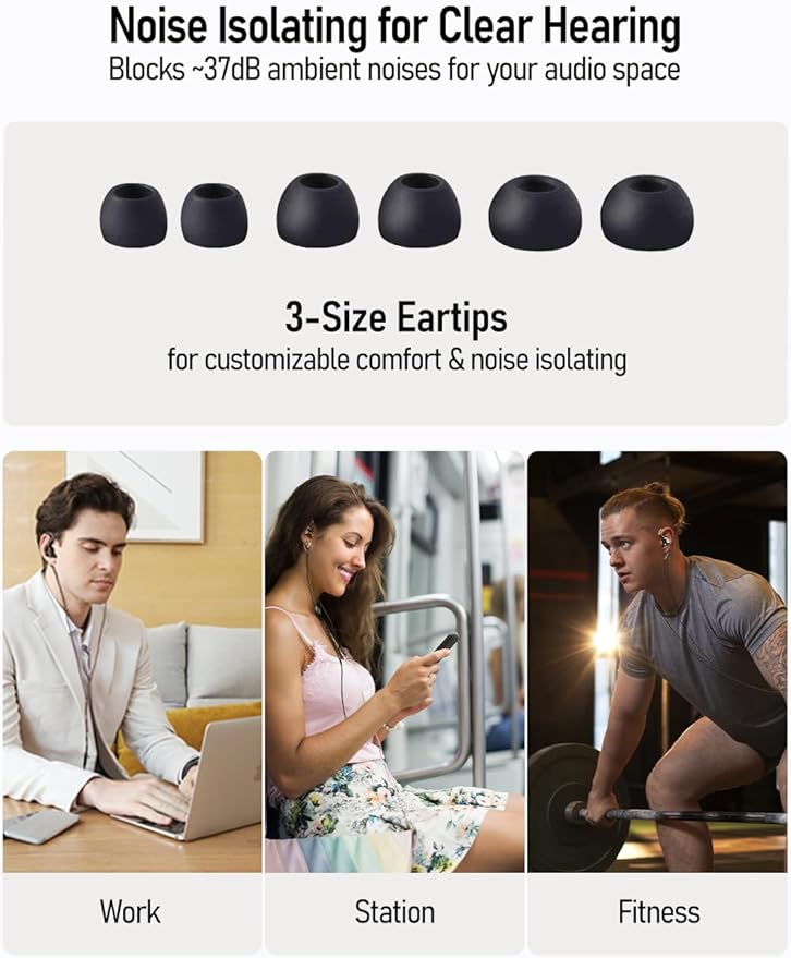 Vibes 201C Wired Earbuds in-Ear Headphones USB C to 3.5mm Adapter &amp Braided Cord Noise Isolating Bass Driven Earphones Carry Case Ear Buds Tips 3.5mm Jack (Clear Brown No Mic)
