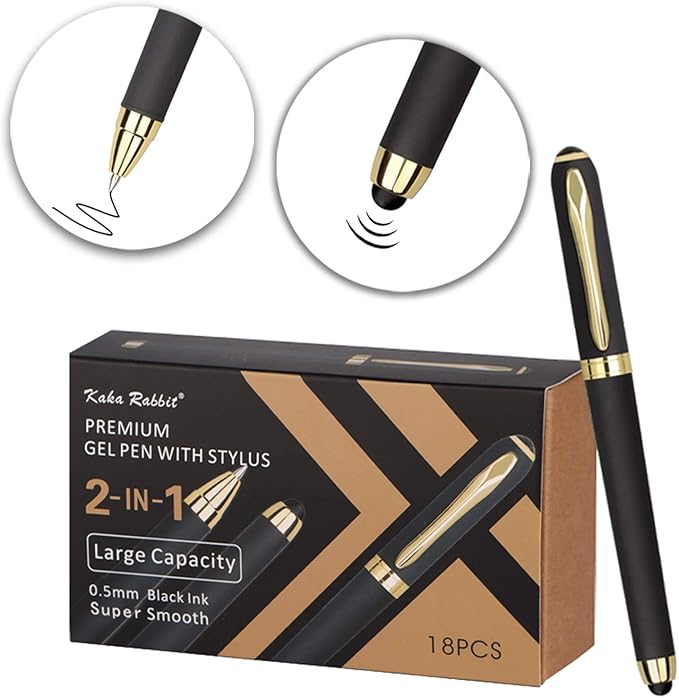 Gel Ink Rollerball Stylus Pen - 18 Pack0.5mm Fine PointLarge Capacity Black InkWriting Smoothly for OfficeBusinessGiftMetal ClipMatt Type