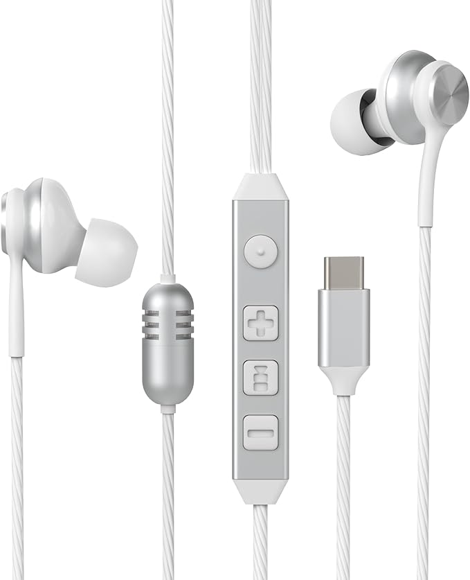 USB C Wired Gaming Earbuds in-Ear Headphones with Built-in DAC Sound Card Low-Latency 5 EQ Modes Vocal Enhancement &amp Microphone Compatible with iPhone 15/16 Series Samsung S22/S23/S24