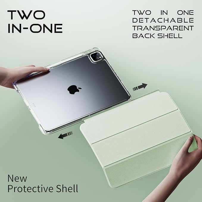 Case for iPad Air 13 Inch M3/M2 (2025/2024)iPad Pro 12.9 inch 2022/2021/2020 (6th/5th/4th Gen) | 2-in-1 Removable Clear Back Cover | Wireless Pencil Charging | Auto Sleep/WakeLight Green