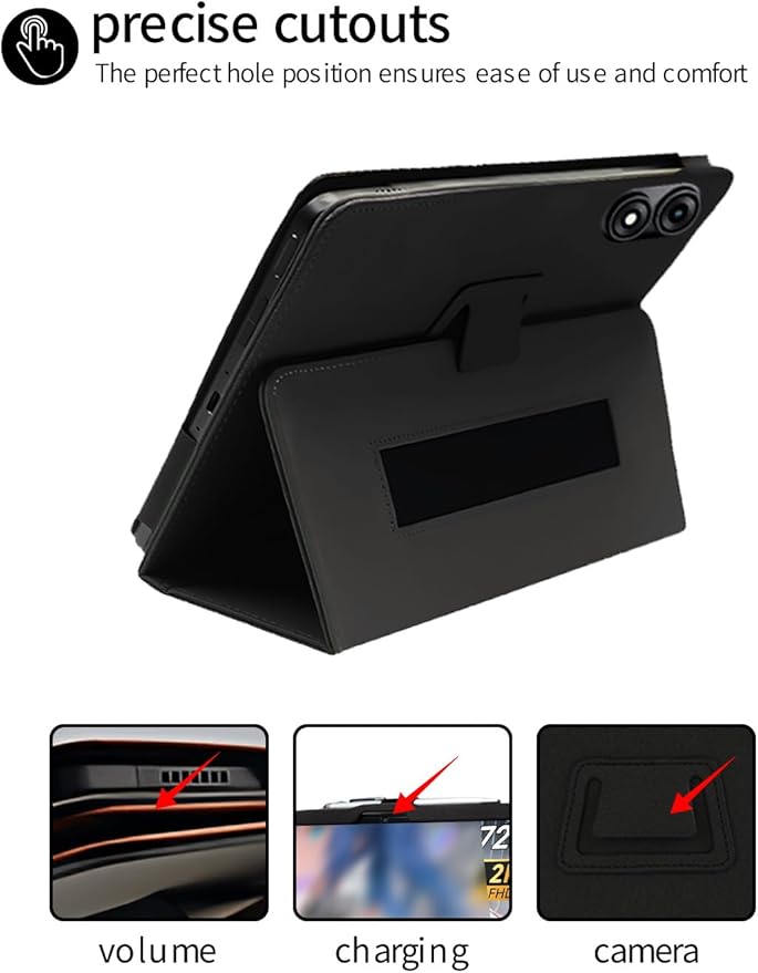 for TABWEE T60 Pro/VekfulPC T60 Pro 13.4 Inch Android Tablet CaseBOVUGAC Folding Stand Protective Cover with Pencil Holder and Wrist StrapFull Protection Premium PUScratch Resistant(Black)