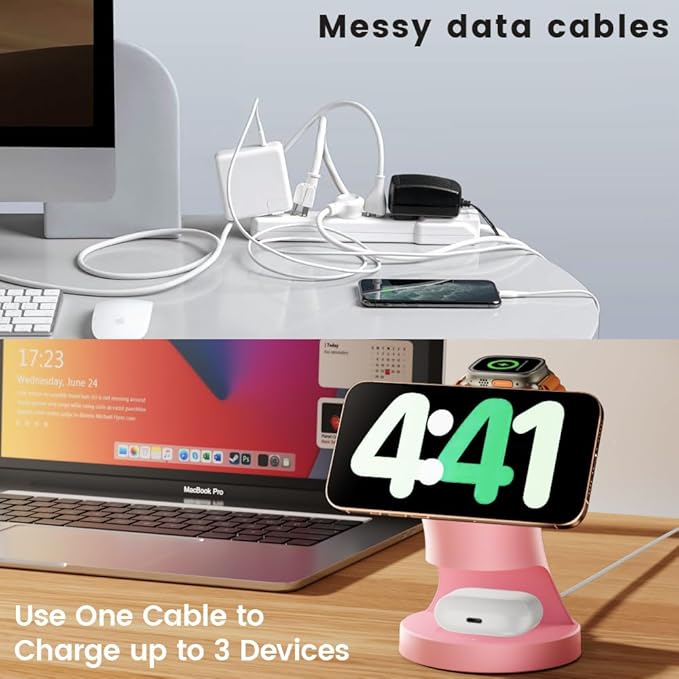 3 in 1 Wireless Charging Station for Apple DevicesMagsafe Charger for IPhone17 16 15 14 13 12 Pro/Max/Plus/Mini Wireless Charger Station for AirPods 2/3/4/Pro iWatch Ultra11/10/9/8/7/SE/6/5/4/3/2