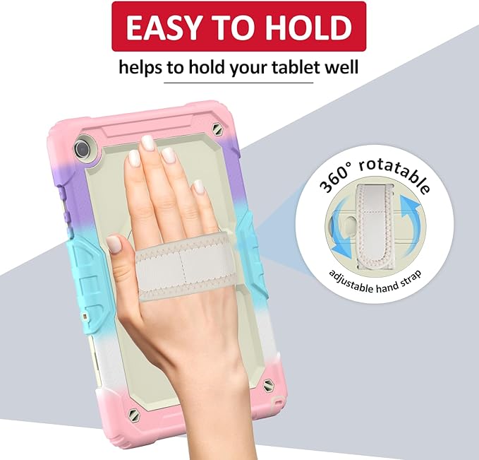 Ambison Case for Samsung Galaxy Tab A9+ Plus 11'' 2023 [Kids Proof] Full Body Protective Case with 9H Tempered Glass Screen Protector 360° Rotatable Kickstand &amp Hand Strap (Light Pink)