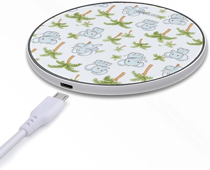 Cute Elephant and Palm Tree Wireless Charger Anti-Slip Wireless Charging Pad Slim Charger Mat for Men Women