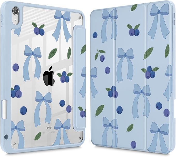 Tuiklol Case for iPad 11 inch (A16 Chip) 2025 Gen 11th / iPad 10.9 inch 2022 10th Gen Buit in Pencil Holder with Shockproof Cover Clear Transparent Back Shell Auto Wake/SleepBlueberries-Blue