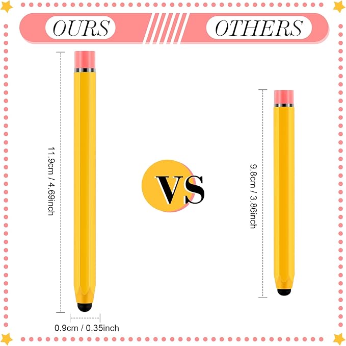 Konohan 12 Pcs Stylus Pens for Touch Screens Hexagon Pencil Shaped Crayon Stylus Pen Compatible with iPhone Android Edition Tablet Universal Devices Yellow