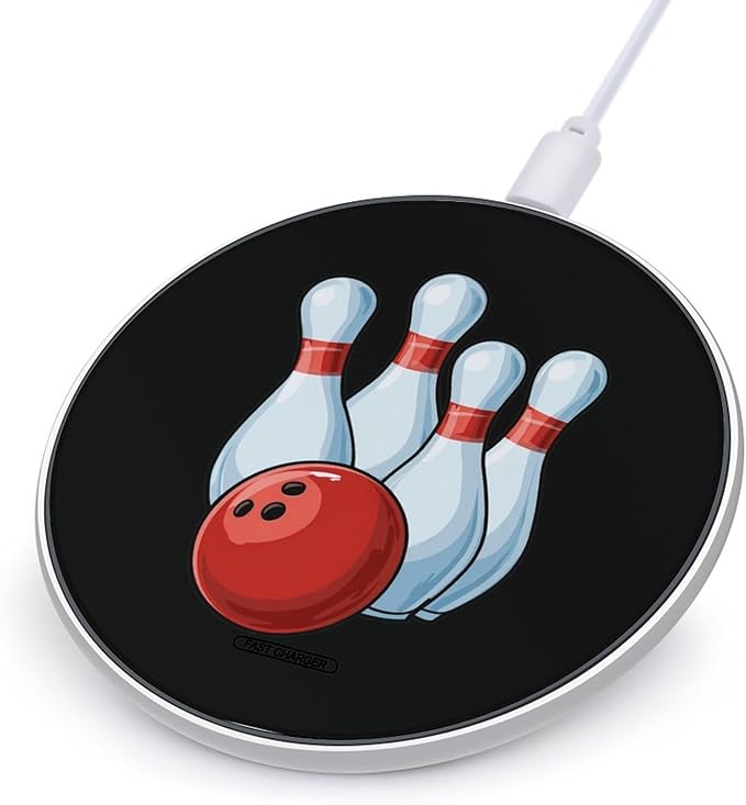 Bowling Pins Ball Fast Portable Charger 10W Funny Graphic Phone Charging Pad with USB Cable
