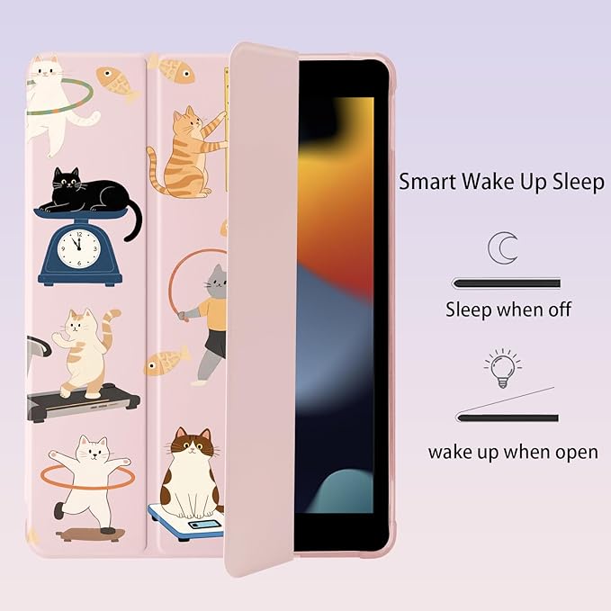 Cute Kawaii Cat Kitten for iPad Pro 11 Inch Case (M5/M4) 2025/2024 with Pencil Holder Auto Sleep/Wake Pink Leather Soft TPU Back Cover