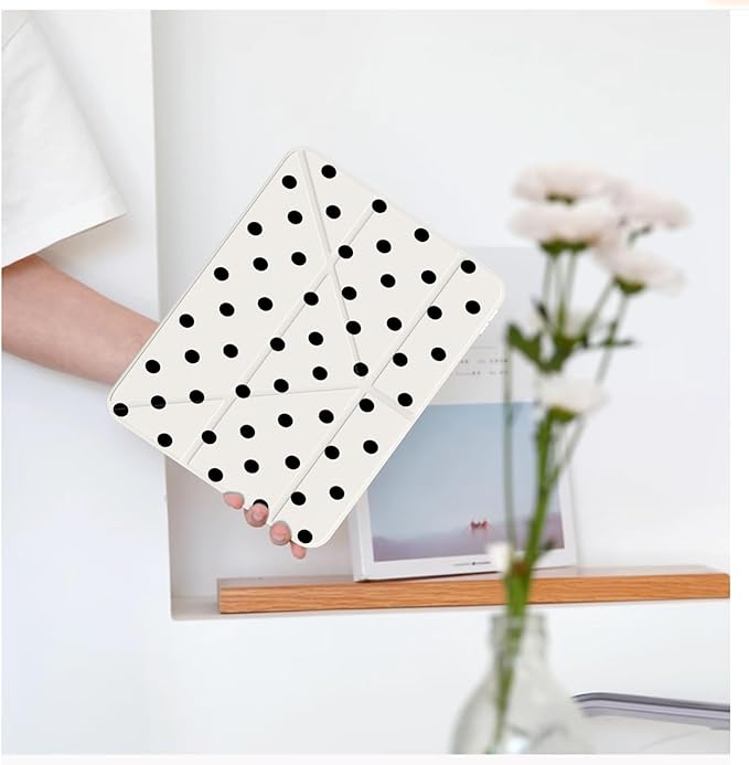 Cute Black Polka Dot for iPad Air5/Air4 Case with Pencil Holder Auto Sleep/Wake White Leather Acrylic Back Detachable Cover for iPad 10.9 Inch 2022/2020