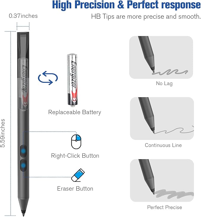 Pen Stylus for Surface Pro 11/10/9/8/X/7+/6/5/4/3/Surface 3 Surface Go 3/2/1 Surface Laptop/Studio/Book 4/3/2/1 with Palm Rejection 1024 Levels Pressure 2500h Working Hours