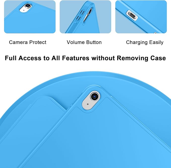 Case for iPad (A16) 11 Inch 2025/iPad 10th Generation 10.9 Inch 2022 Slim Trifold Stand Protective Cover with Pencil Holder and Soft TPU BackSupport Auto Sleep/Wake (Ocean Blue)