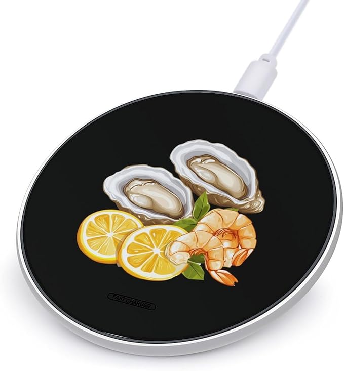 Oyster Shrimp Lemon Seafood Wireless Charger Anti-Slip Wireless Charging Pad Slim Charger Mat for Men Women