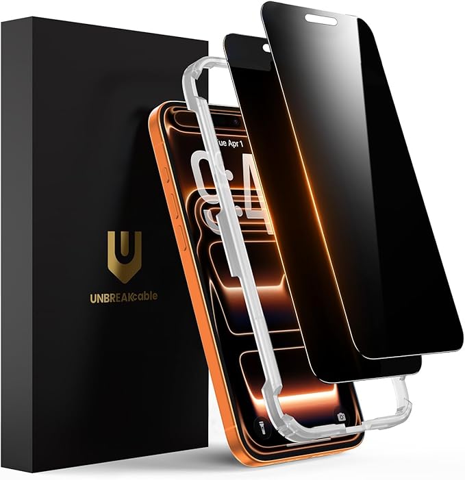 UNBREAKcable Privacy Screen Protector for iPhone 17 Pro Max Full Coverage Shatterproof Tempered Glass[True 28°Anti Spy][9H Hardness][Easy Installation Frame]2-Pack Private Screen for iPhone 17 ProMax