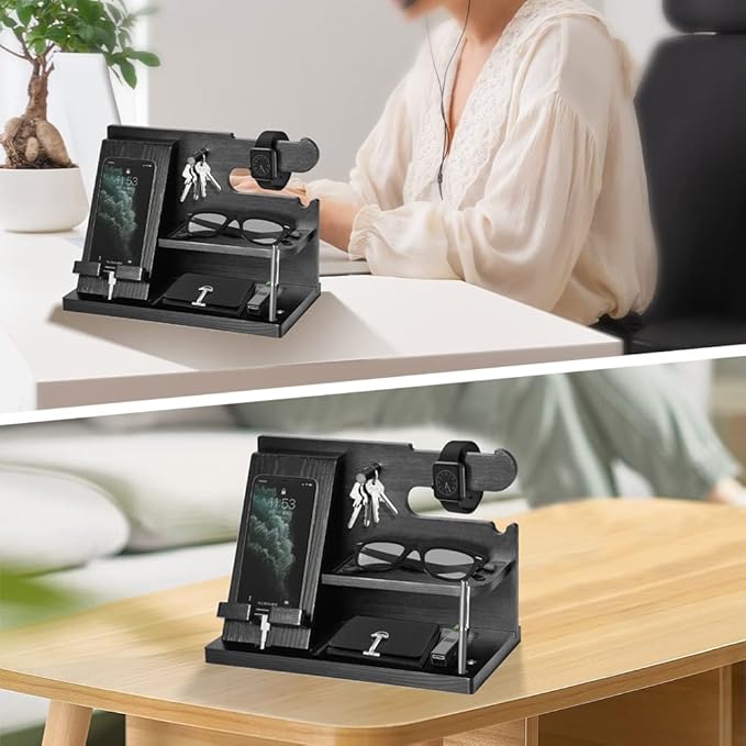 Gifts for Men Bedside Organiser Wood Phone Docking Station Dad Birthday Gifts for Him Nightstand Key Wallet Watch Stand Mens Gifts for Xmas Presents for Dad Husband Boyfriend Anniversary &amp Christm