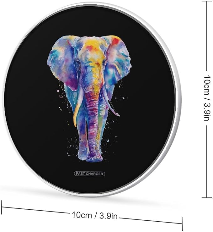 Watercolor Elephant Fast Portable Charger 10W Funny Graphic Phone Charging Pad with USB Cable