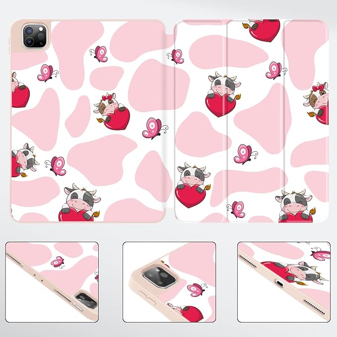 Mektron for iPad Pro M2 11-inch 4th/ 3rd/ 2nd/ 1st Gen Case 2022 2021 2020 2018 with Pencil Holder Tablet Cover with Soft TPU Back Cover for 11 inch iPad Pro Butterfly Cow
