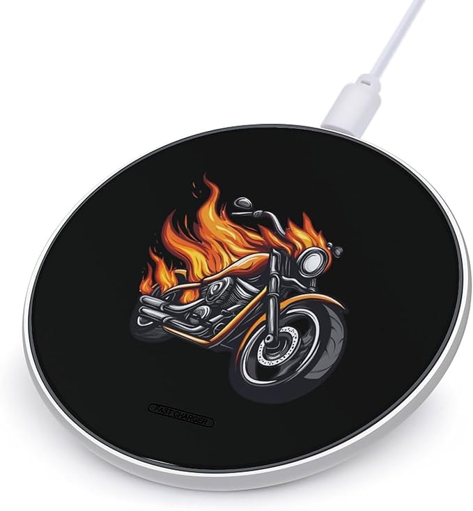 Motorbike Flames Motorcycle Wireless Charger Anti-Slip Wireless Charging Pad Slim Charger Mat for Men Women