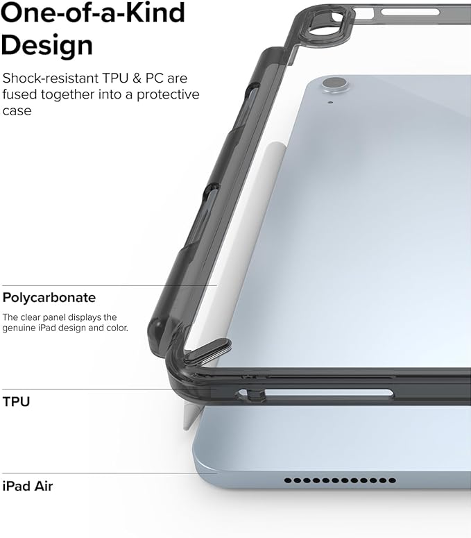 Ringke Fusion Compatible with iPad Air 11 Inch Case (M4 2026 &amp M3 2025 &amp M2 2024) Over Charge Prevention Cover with Pencil Holder for iPad Air 8th 7th 6th 5th 4th Generation - Smoke Black