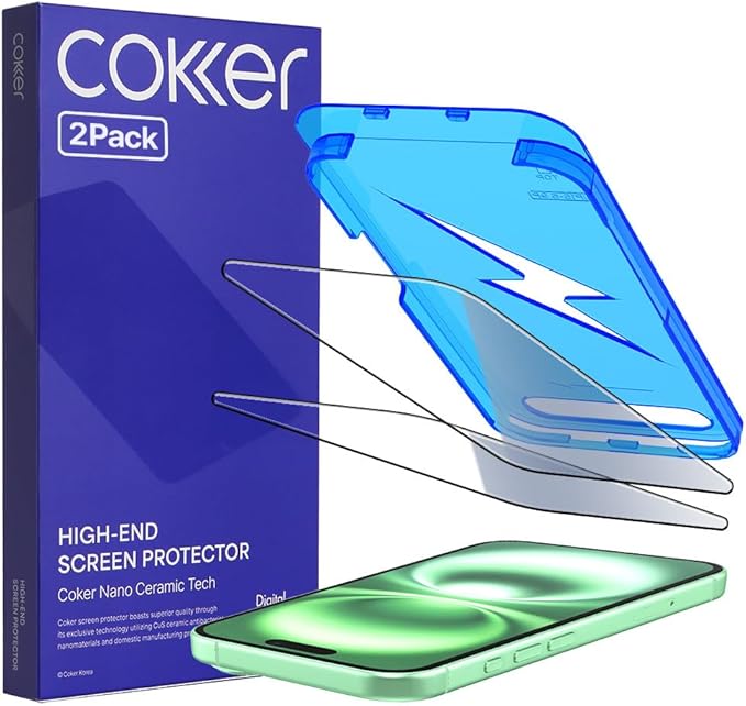 COKER 2PACK Tempered Glass Screen Protector Designed for iPhone 17 Rounded Edge 9H Hardness Shatterproof Anti-Scratch Anti-Fingerprint Touch Sensitive Easy Installation