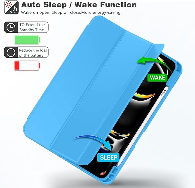 ZryXal New iPad Pro 13 Inch Case (M5) 2025 / (M4) 2024 with Pencil Holder Smart iPad Case [Support Pencil Pro and Pencil (USB-C)] Support Touch ID and Auto Wake/Sleep (New Ocean Blue)