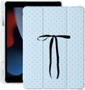 Cute Polka Dot Ribbon Bow for iPad Pro 12.9 Inch Case 5th/6th Generation 2022/2021/2020 with Pencil Holder Auto Sleep/Wake Blue Leather Soft TPU Back Cover