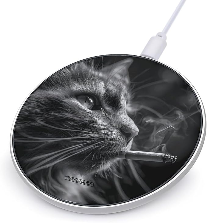 Cat Smoking Phone Charger Magnetic Charging Pad Anti-Slip with USB Cable