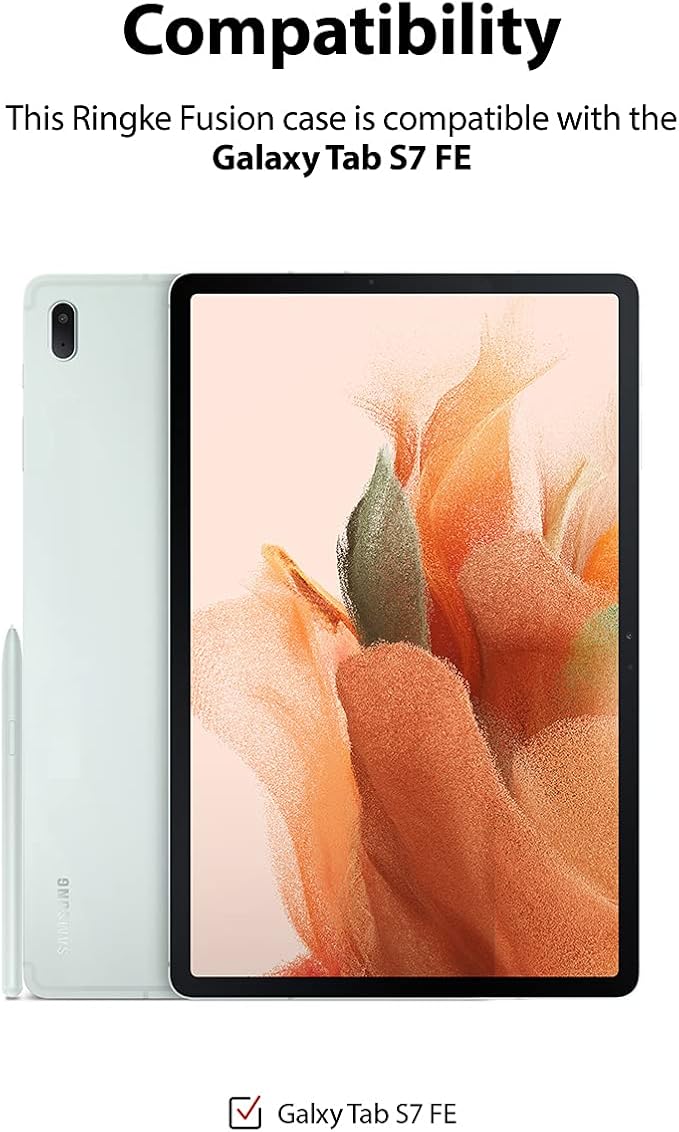 Ringke Fusion Designed for Galaxy Tab S7 FE Case 12.4-inch (2021) Transparent Hard Back Shockproof Bumper Tablet Back Cover with Side S Pen Holder - Clear