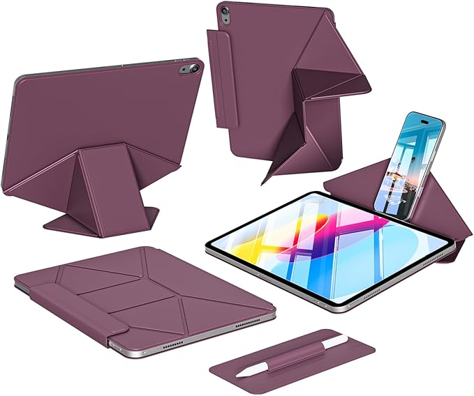 kenke Magnetic Case for iPad 11 Inch A16 2025/10th Generation 10.9 Inch 2022 with Detachable Clasp Slim Strong Magnetic Multi-fold Stand Cover with Pencil Holder Auto Wake/Sleep Purple